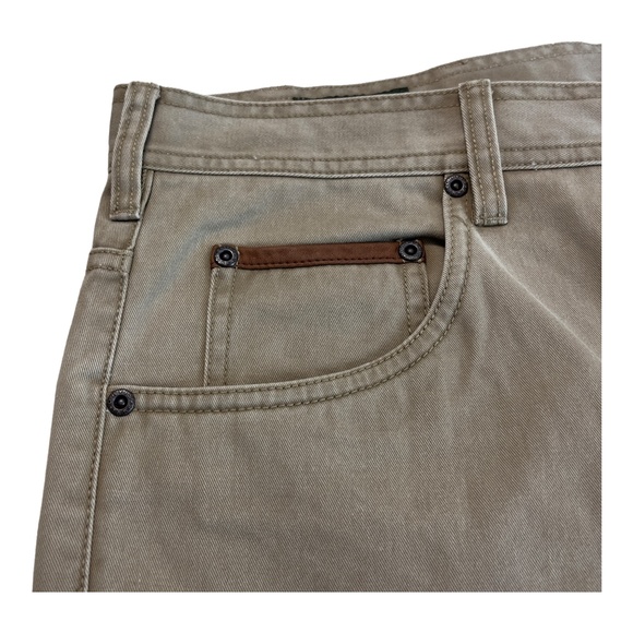Orvis 5 Pocket Leather Trim Jeans Beige Heavy Twill Denim Workwear Mens 38 x 30 - Picture 3 of 8